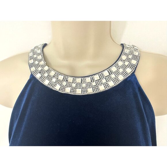 Marina Midnight Blue Velvet Blouson Embellished Long Gown Size 16W 1X Dress Plus - Picture 5 of 9